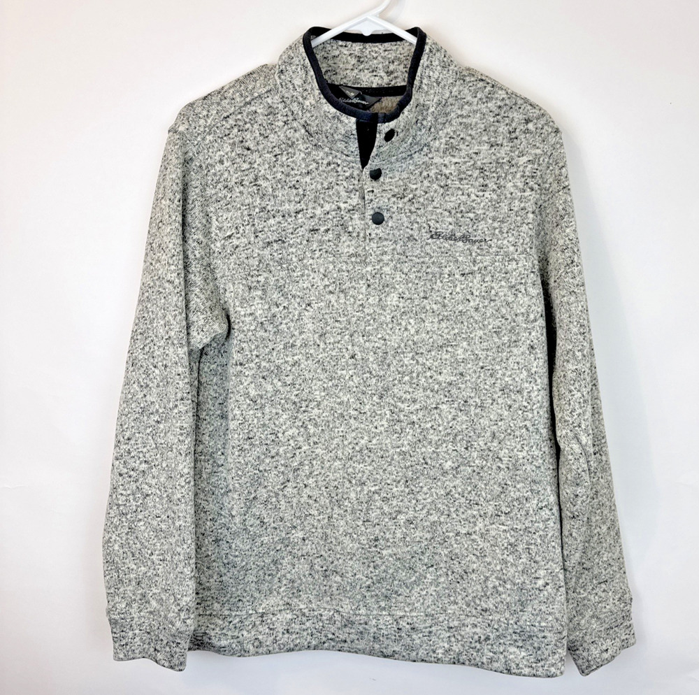 Eddie Bauer Men’s knit Pullover Snap Front Top, Light Heather Gray M